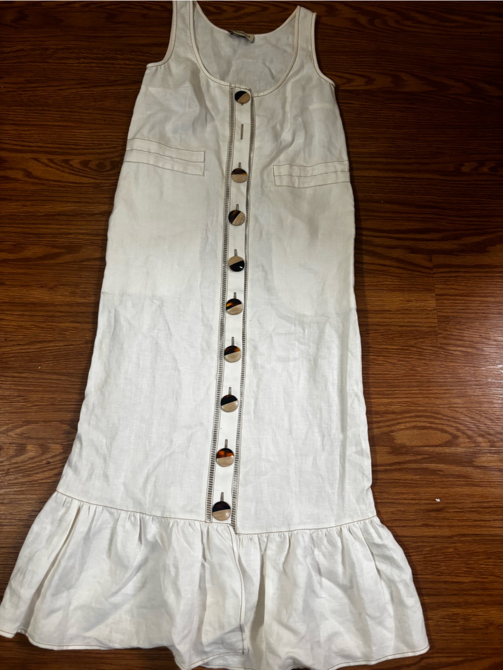 NICHOLAS Cream Linen Maxi Dress with Button Front